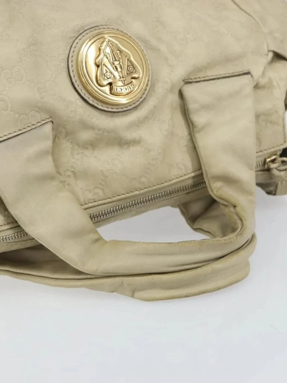 GUCCI GG Canvas Guccissima Histeria Bag Leather Ivory Gold 197020 Auth 159286 - Picture 8 of 16
